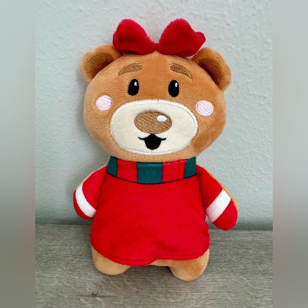 Merry Bright Fancy Holiday Bear Small Dog Toy Grunter Squeaker, Dog's Love Sound - Picture 4 of 7